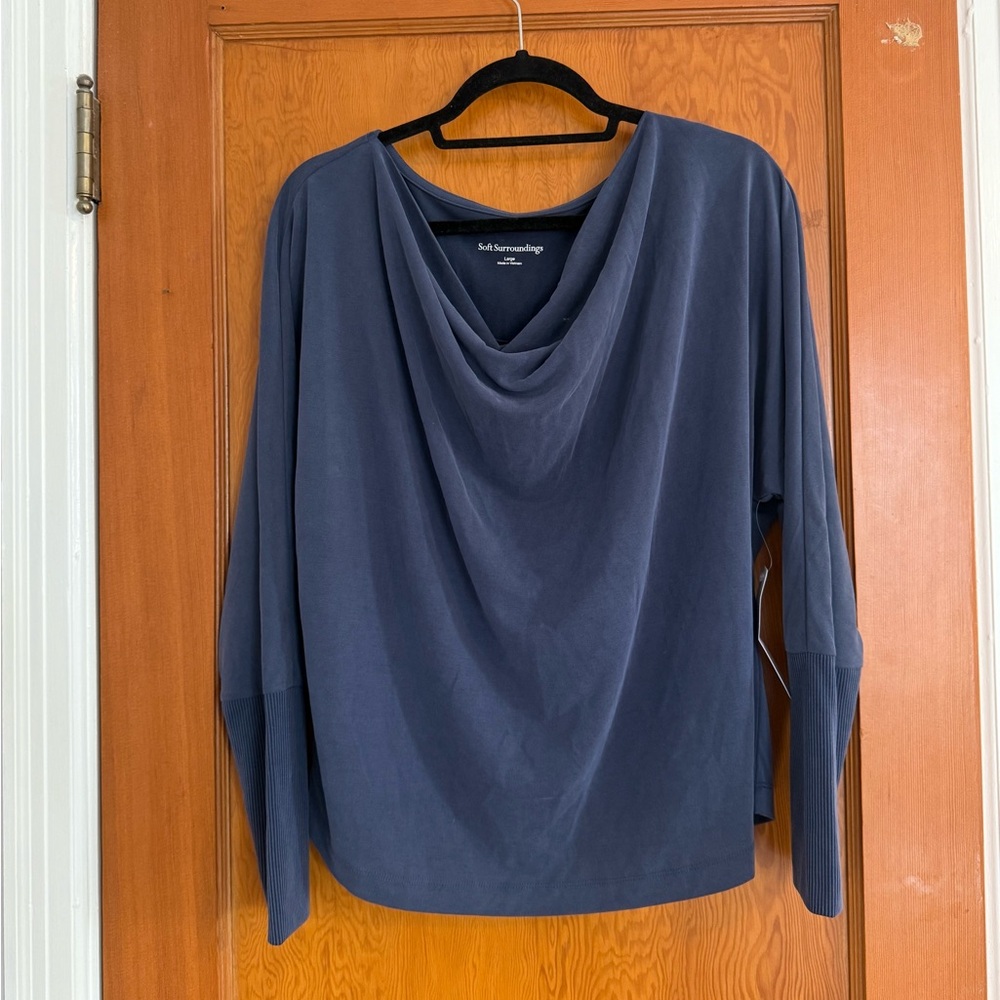 NWT Soft Surroundings Jada Top Size Large in Dark Navy Long Sleeve Cowl Neck
